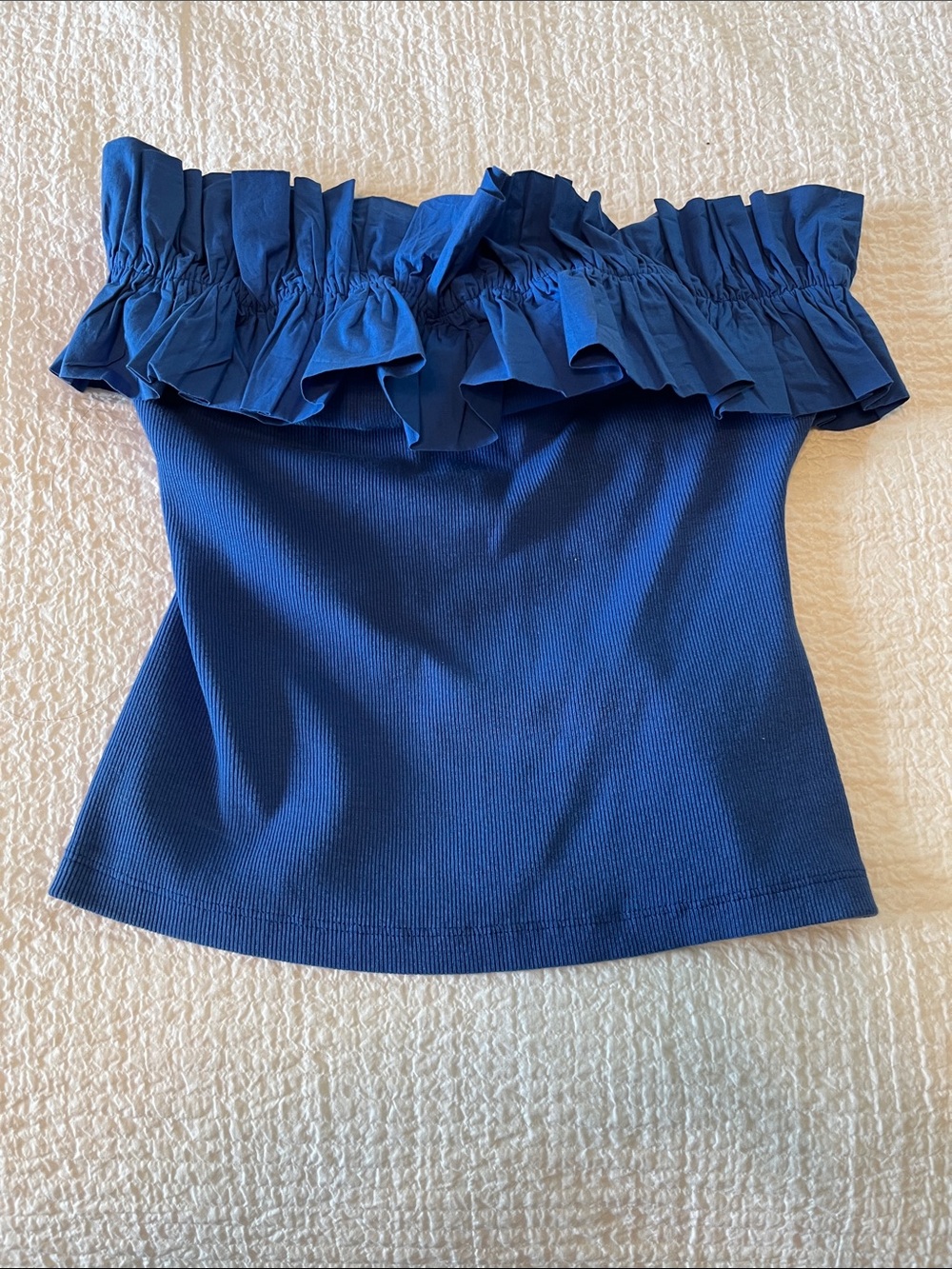 Maeve Royal Blue Off-Shoulder Ruffle Top